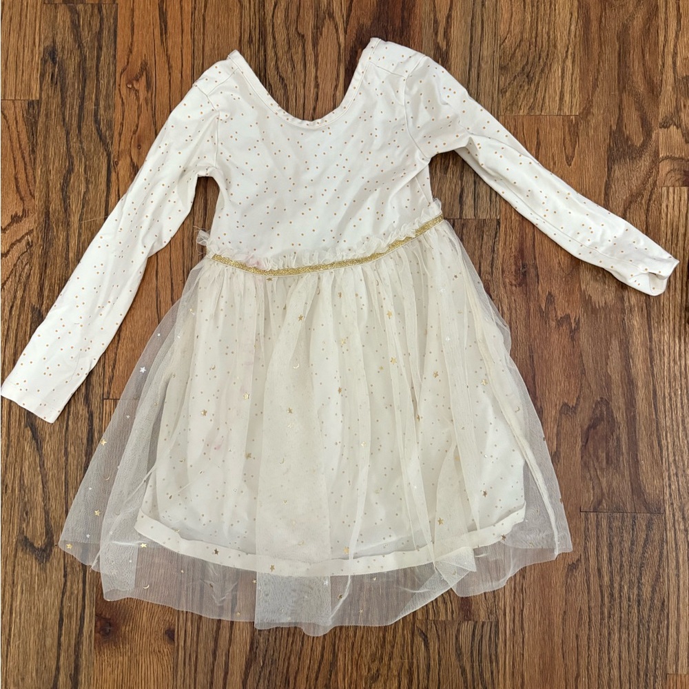 Hanna Andersson Ivory and Gold Dance Dress
